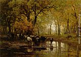 Watering Cows in a Pond by Julius Jacobus Van De Sande Bakhuyzen